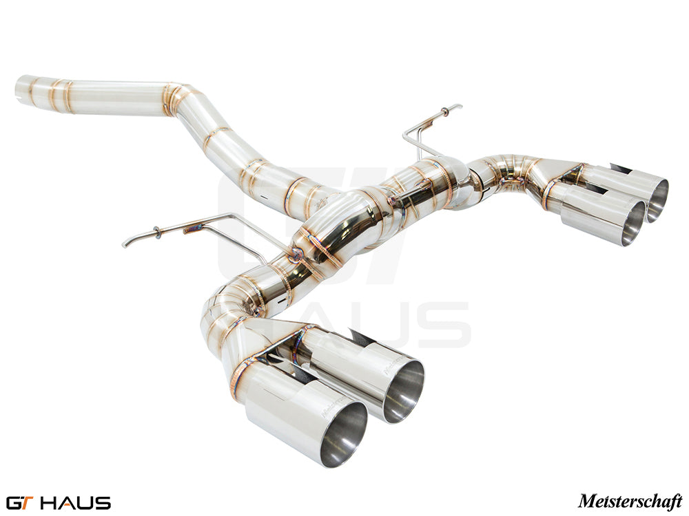 Premium exhaust system for BMW F87 M2 models, featuring stainless steel construction and quad tips for enhanced performance.