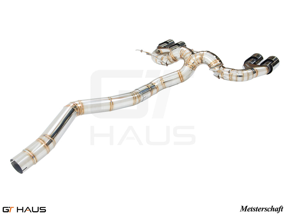 Premium performance exhaust system for BMW F87 M2, M2 Competition, and M2 CS, featuring stainless steel construction and precision design.