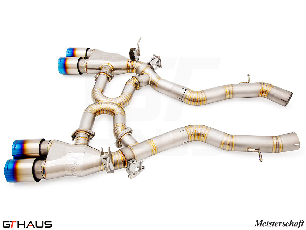 Premium performance exhaust system for BMW F87 M2 models, featuring stainless steel construction and electronic valve control.