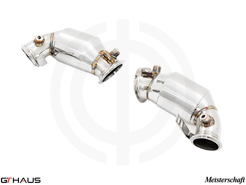 Premium down pipes for BMW F90 M5/M5 Competition 2018-2023 with 400 CEL sport cats and 90mm piping.