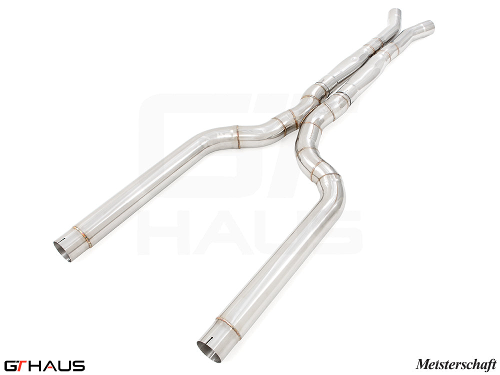 Premium 76mm mid resonator delete pipes for BMW F91/92 M8 models, enhancing exhaust performance and sound.