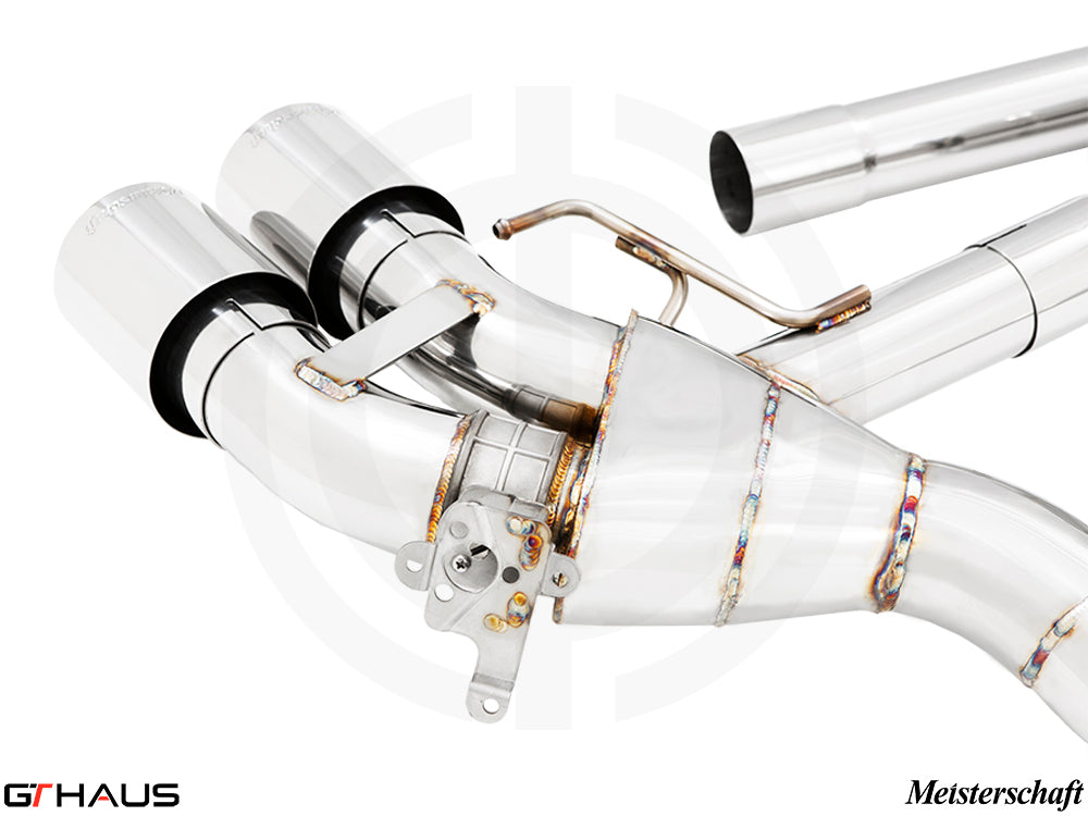 Premium performance exhaust system for BMW F95 X5M/X5M Comp, featuring stainless steel construction and electronic valve control.