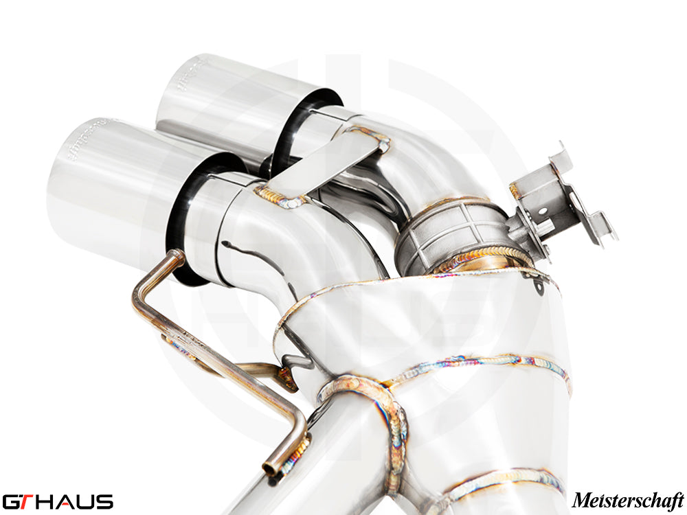 Premium exhaust system for BMW F96 X6M/X6M Comp, featuring polished stainless steel and advanced valve control.