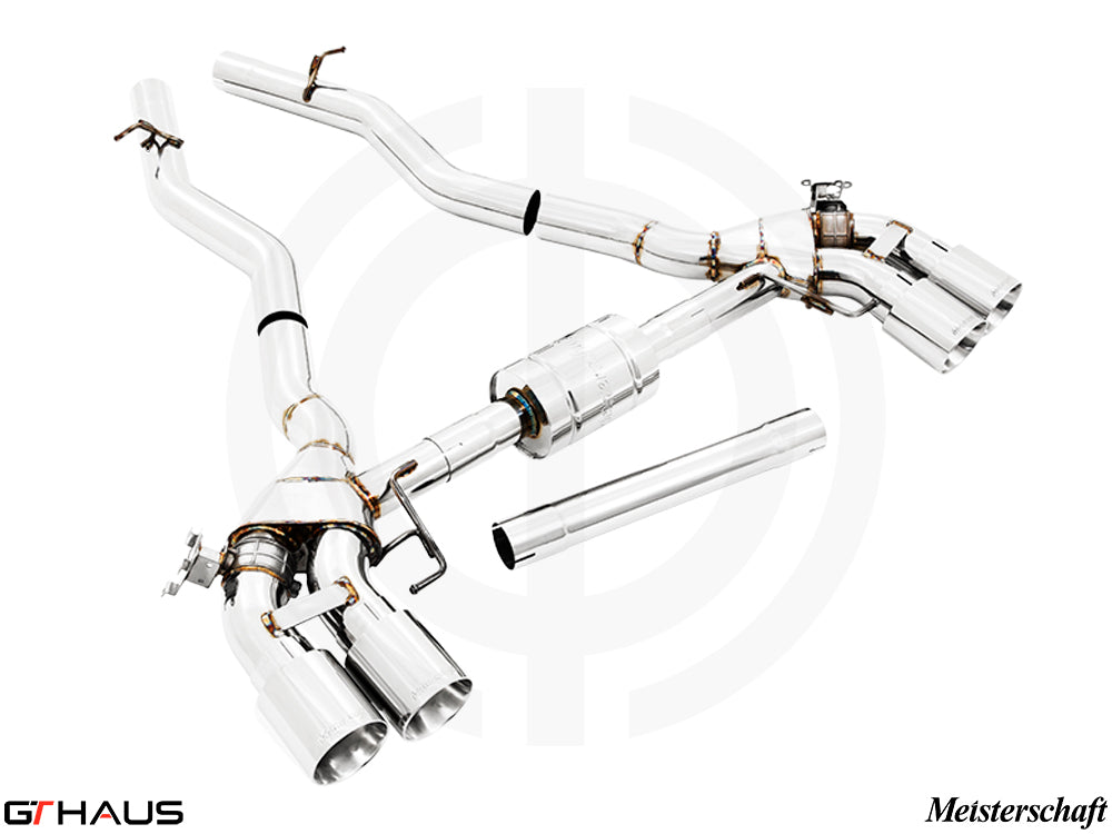 Premium exhaust system for BMW F96 X6M/X6M Comp, featuring T304 stainless steel and electronic valve control.