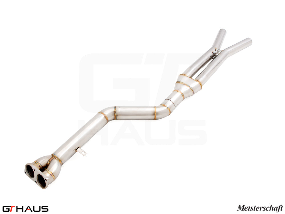 Full cat-back 90mm single LX mid resonator delete pipes for BMW F97 X3M SAV 2019-2021, crafted from high-quality stainless steel.