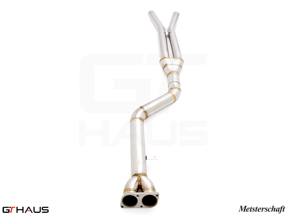 Full cat-back 90mm single LX mid resonator delete pipes for BMW F97 X3M SAV 2019-2021, crafted from stainless steel.