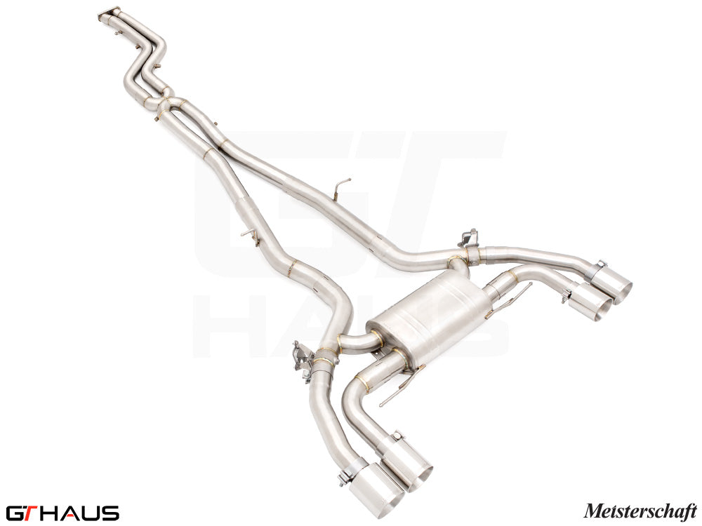 Premium performance exhaust system for BMW F98 X4M SAV, featuring T304 stainless steel and enhanced sound.
