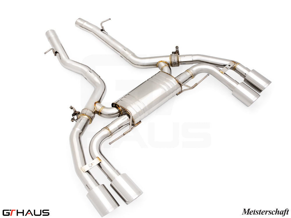 Premium exhaust system for BMW F98 X4M SAV (2019-2021) featuring stainless steel construction and dual tips.