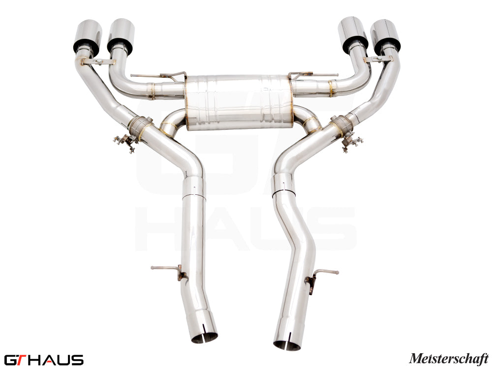 Premium exhaust system for BMW F98 X4M SAV, featuring dual tips and high-quality stainless steel construction.