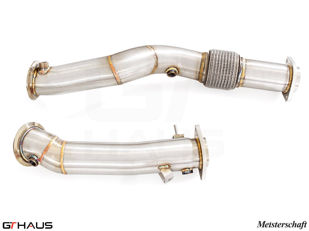 Premium down pipes for BMW F98 X4M SAV 2022+, featuring 90mm piping and 400 CEL sport cats for enhanced performance.