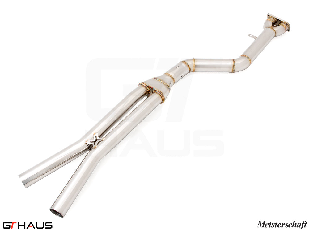 Full cat-back 90mm single LX mid resonator delete pipes for BMW F98 X4M SAV 2022+, crafted for enhanced performance.