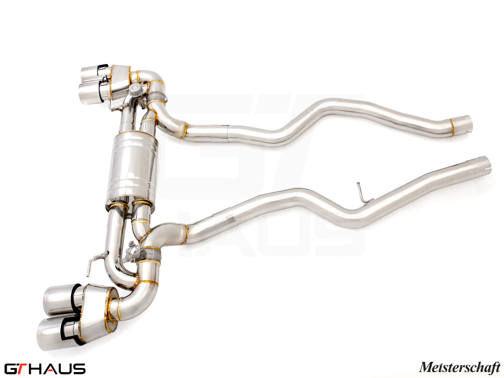 Premium performance exhaust system for BMW G20 3 Series 340i/xi/M340i, featuring stainless steel construction and dual tips.