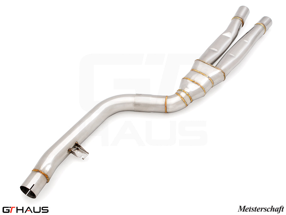Stainless steel mid resonator delete pipes for BMW G26 4 Series Gran Coupe 440i/xi/M440i B58, enhancing exhaust performance.
