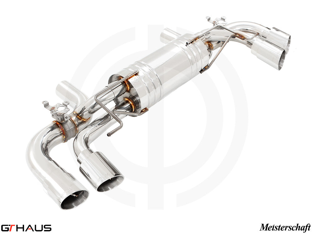 Premium exhaust system for BMW G30/G31 5 Series 550i/xi Bi-turbo V8, featuring stainless steel construction and dual tips.