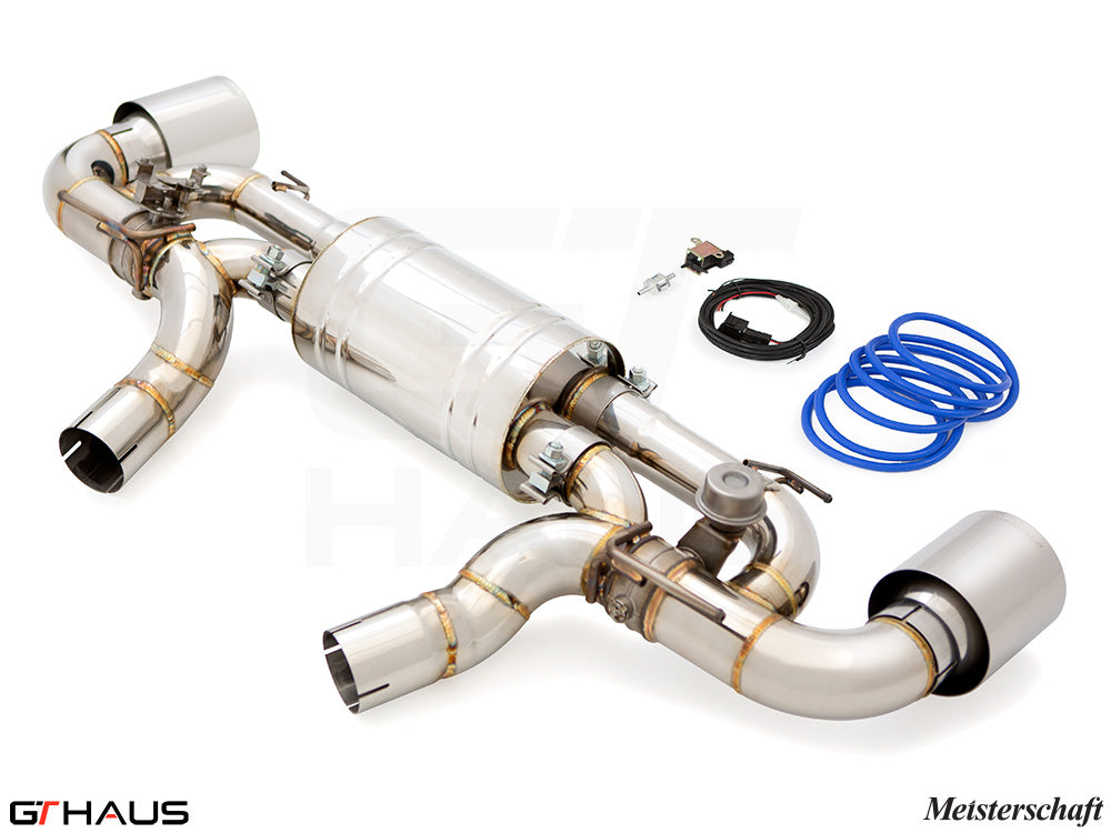 Premium Meisterschaft exhaust system for 2023+ BMW G42 240i/M240i, featuring stainless steel construction and electronic valve control.
