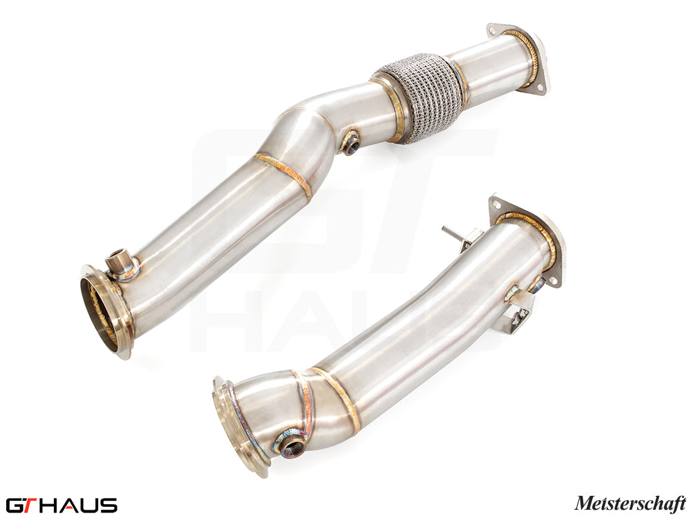 Premium down pipes for BMW G87 M2/M2 Competition 2023+, featuring 90mm piping and 400 CEL sport cats for enhanced performance.
