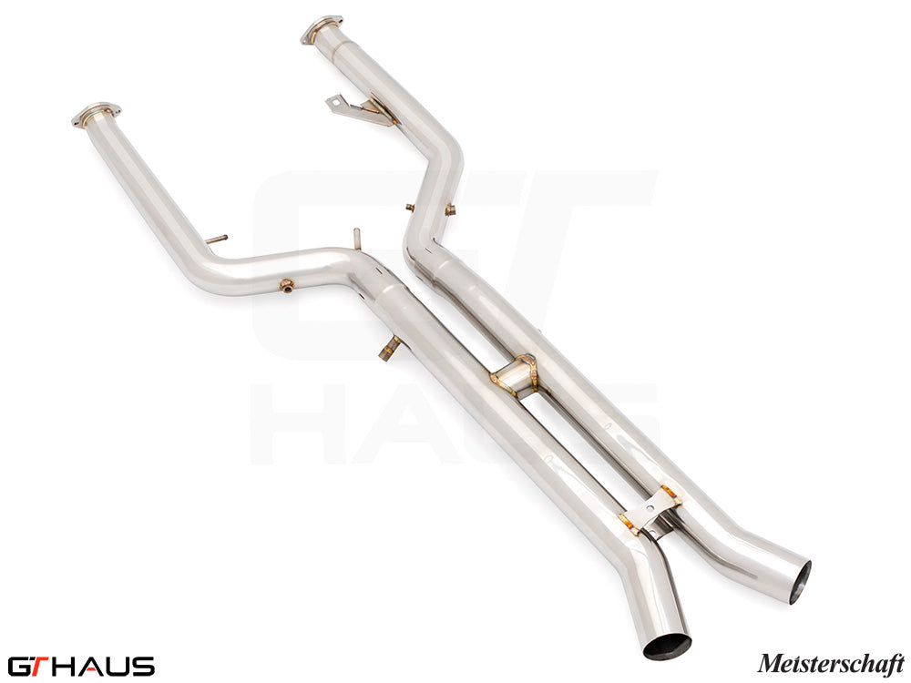 Premium cat-back LX pipes for BMW G87 M2/M2 Competition 2023+, featuring dual 76mm stainless steel piping.