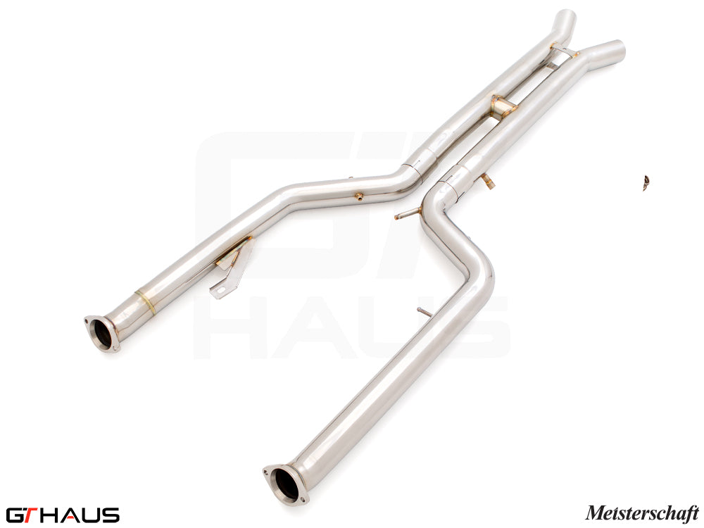 BMW G87 M2 full cat-back LX pipes featuring dual 76mm stainless steel piping for enhanced performance and sound.