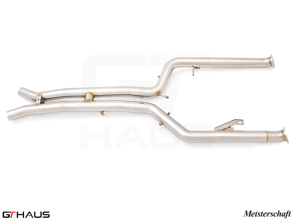 Premium cat-back LX pipes for BMW G87 M2/M2 Competition, featuring dual 76mm stainless steel piping.