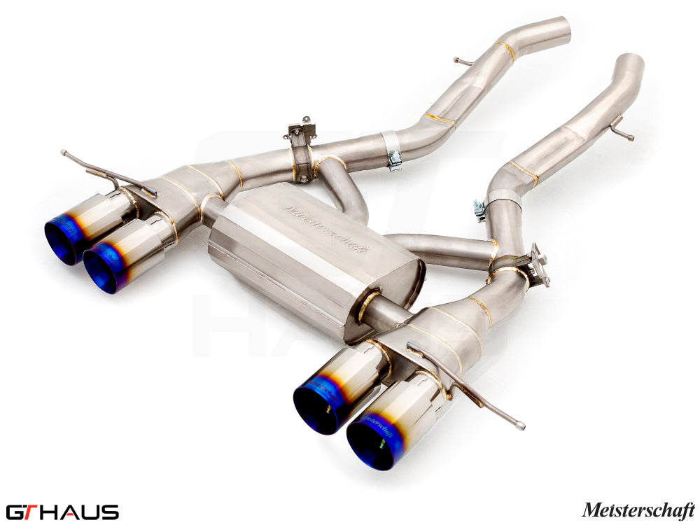 Premium performance exhaust system for BMW G87 M2/M2 Competition, featuring stainless steel construction and quad tips.