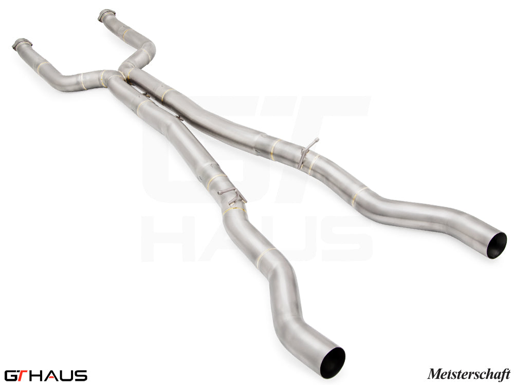LSR Mid Resonator Delete Pipes for BMW G90 M5 Sedan and G99 M5 Wagon, featuring 90mm stainless steel piping for enhanced performance.