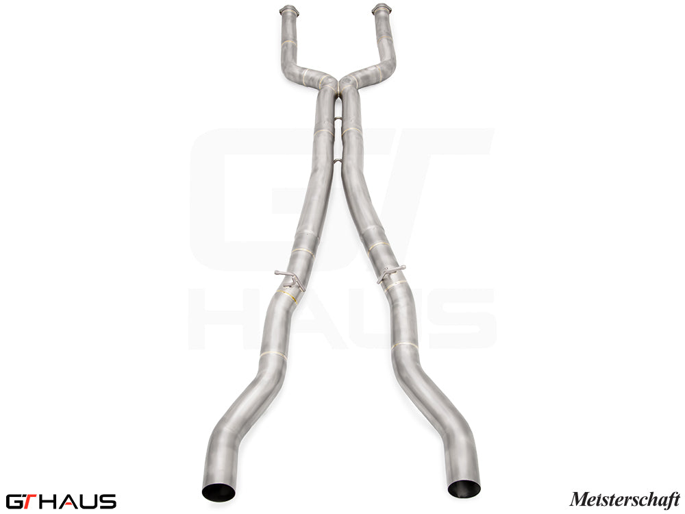 BMW G90 M5 Sedan and G99 M5 Wagon 2024+ LSR mid resonator delete pipes with 90mm stainless steel piping.