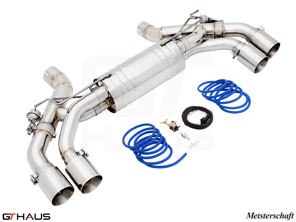 Premium performance exhaust system for BMW G90 M5 Sedan and G99 M5 Wagon, featuring V8 twin turbo hybrid design.