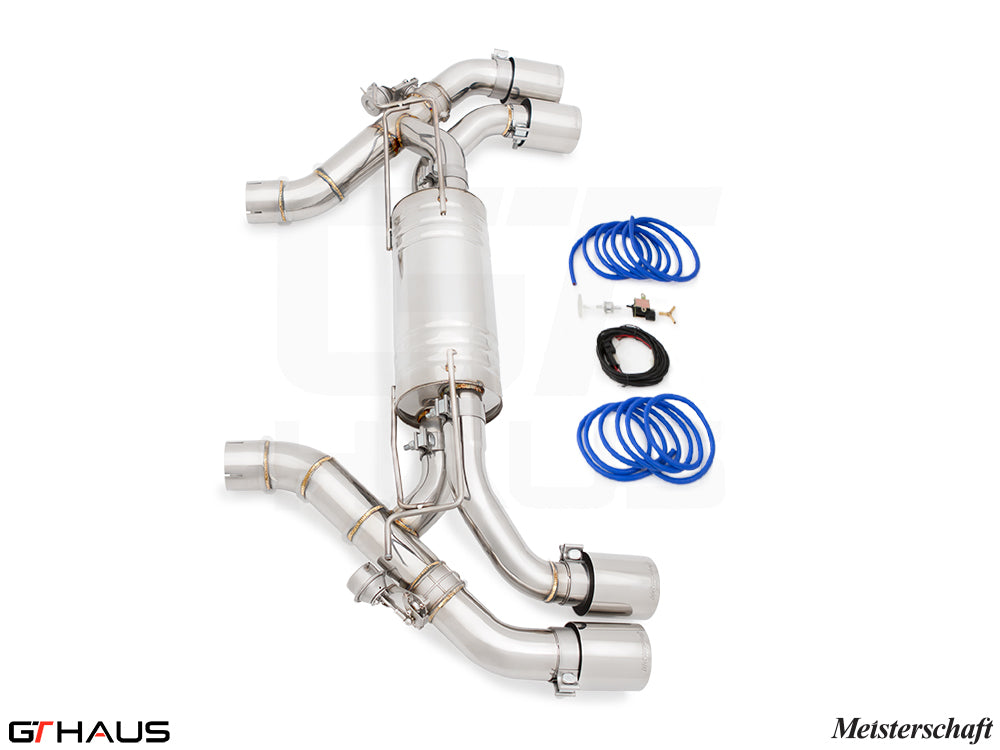 Premium performance exhaust system for BMW G90 M5 Sedan and G99 M5 Wagon, featuring stainless steel construction and electronic valve control.