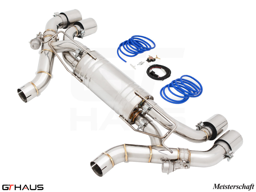 Premium performance exhaust system for BMW G90 M5 Sedan and G99 M5 Wagon, featuring stainless steel construction and electronic valve control.