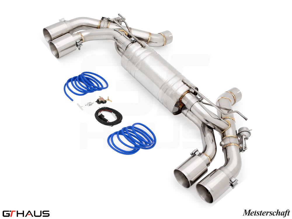 Premium exhaust system for BMW G90 M5 Sedan and G99 M5 Wagon, featuring stainless steel construction and electronic valve control.