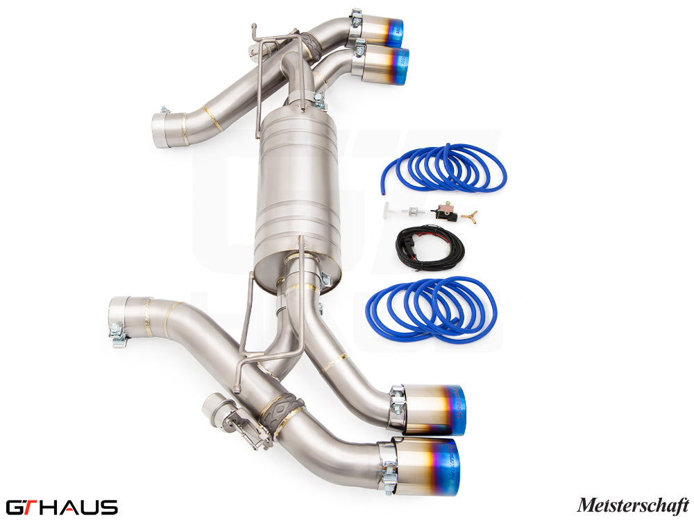 Premium performance exhaust system for BMW G90 M5 Sedan and G99 M5 Wagon, featuring V8 twin turbo hybrid design.