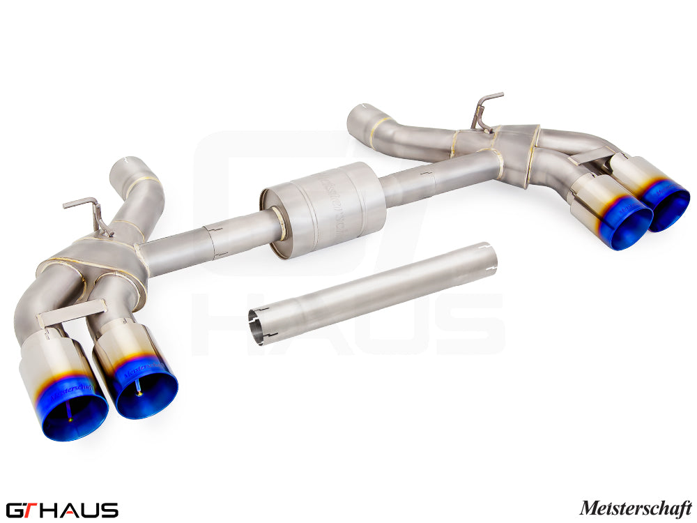 Premium exhaust system for BMW G90 M5 Sedan and G99 M5 Wagon, featuring V8 twin turbo hybrid design and stainless steel construction.