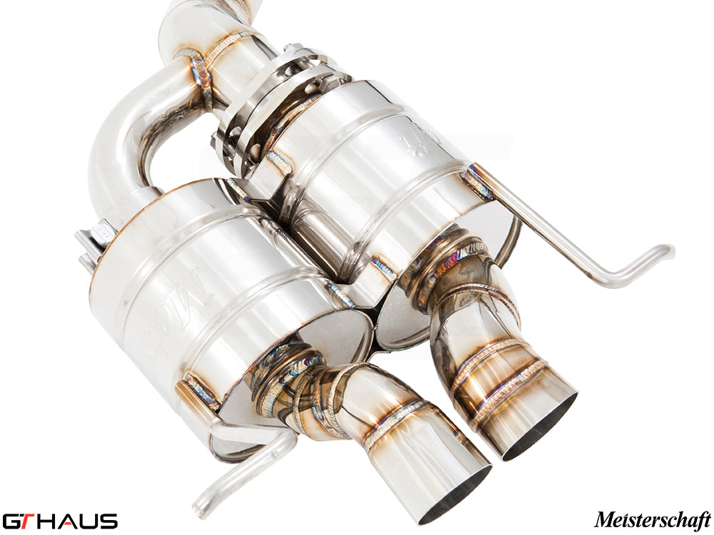 Premium exhaust system for Bentley Continental GT V8/W12, featuring polished stainless steel construction and dual tips.