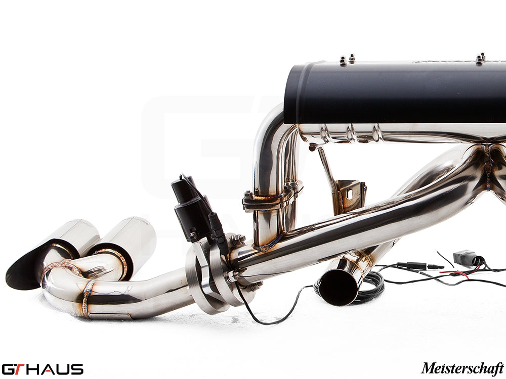 Premium performance exhaust system for Ferrari F430 Coupe/Spider, featuring stainless steel construction and electronic valve control.