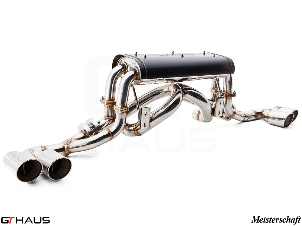 Premium exhaust system for Ferrari F430 Coupe/Spider, featuring stainless steel construction and dual tips for enhanced performance.