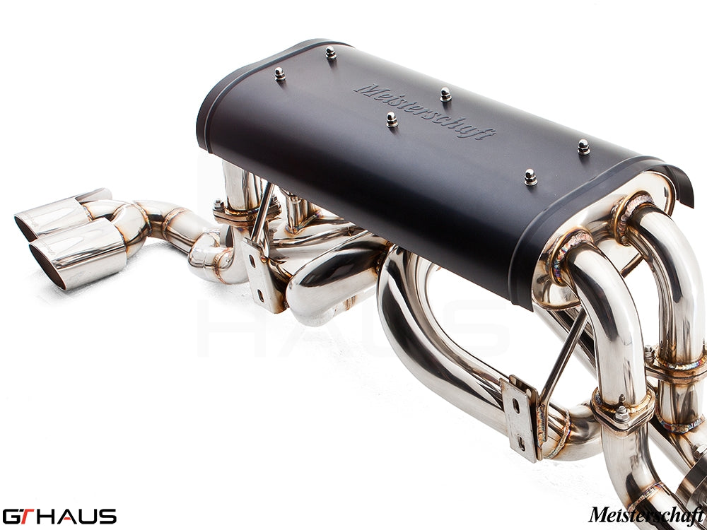 Premium Meisterschaft exhaust system for Ferrari F430 Coupe and Spider, featuring polished stainless steel construction.