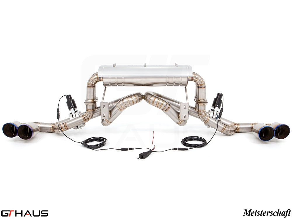 Premium exhaust system for Ferrari F430 Coupe and Spider, featuring stainless steel construction and electronic valve control.