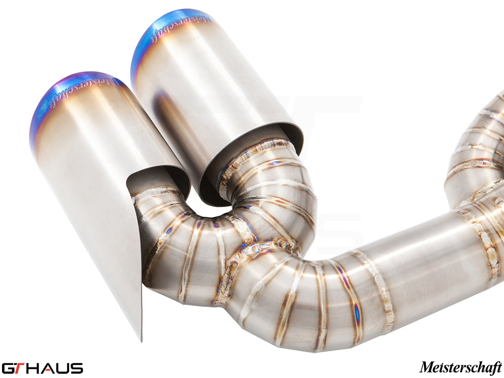 Premium stainless steel exhaust system for Ferrari F430 Coupe/Spider, featuring dual tips and precision welding.