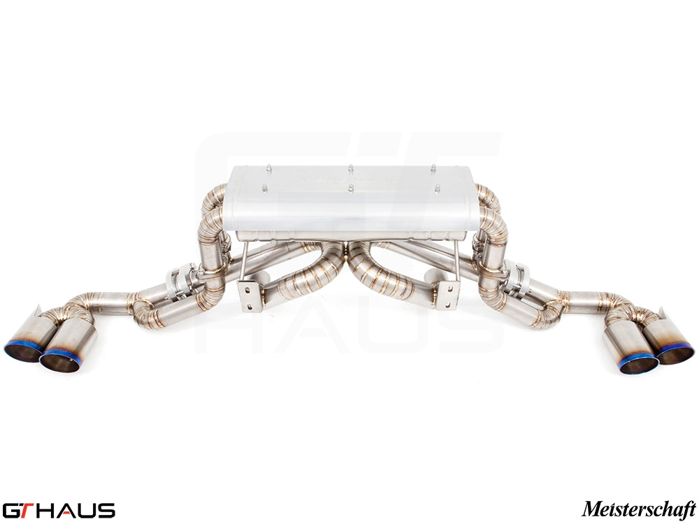 Premium Meisterschaft exhaust system for Ferrari F430 Coupe and Spider, featuring stainless steel construction and performance design.