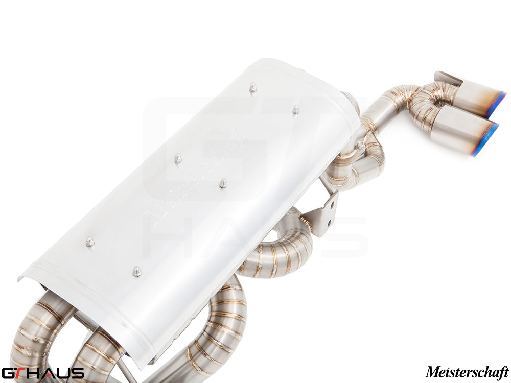 Premium exhaust system for Ferrari F430 Coupe/Spider, featuring stainless steel construction and dual tips.