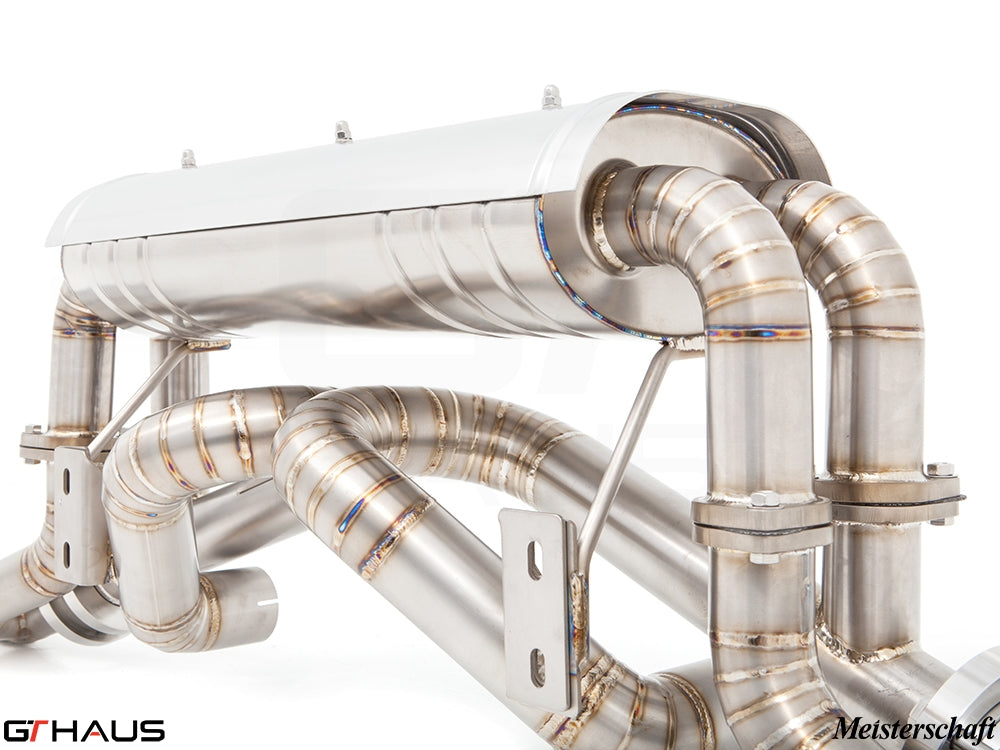 Premium stainless steel exhaust system for Ferrari F430 Coupe/Spider, showcasing precision craftsmanship and design.