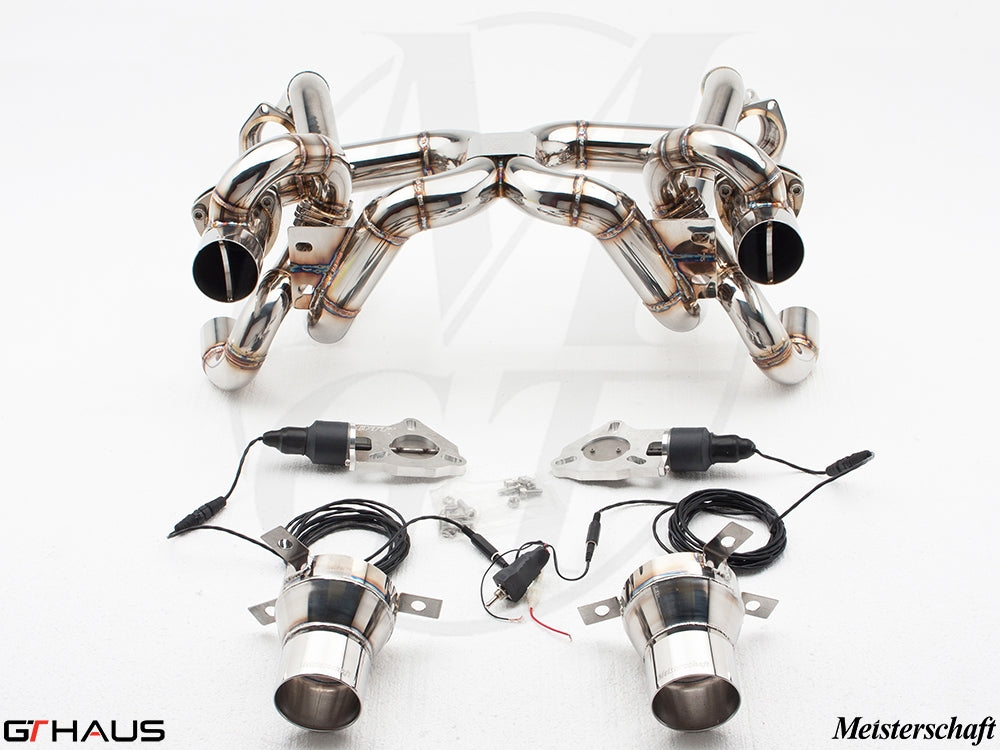 Premium performance exhaust system for Ferrari F430 Scuderia Coupe, featuring stainless steel construction and electronic valves.