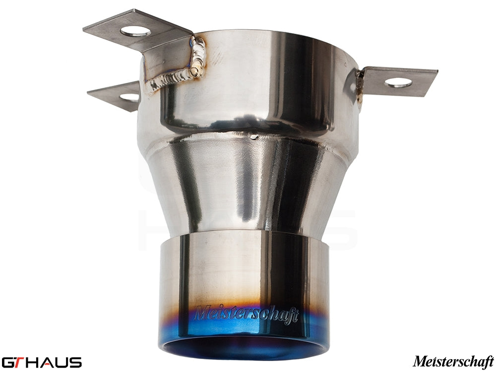 Premium Meisterschaft exhaust tip for Ferrari F430 Scuderia, crafted from stainless steel with a polished finish.