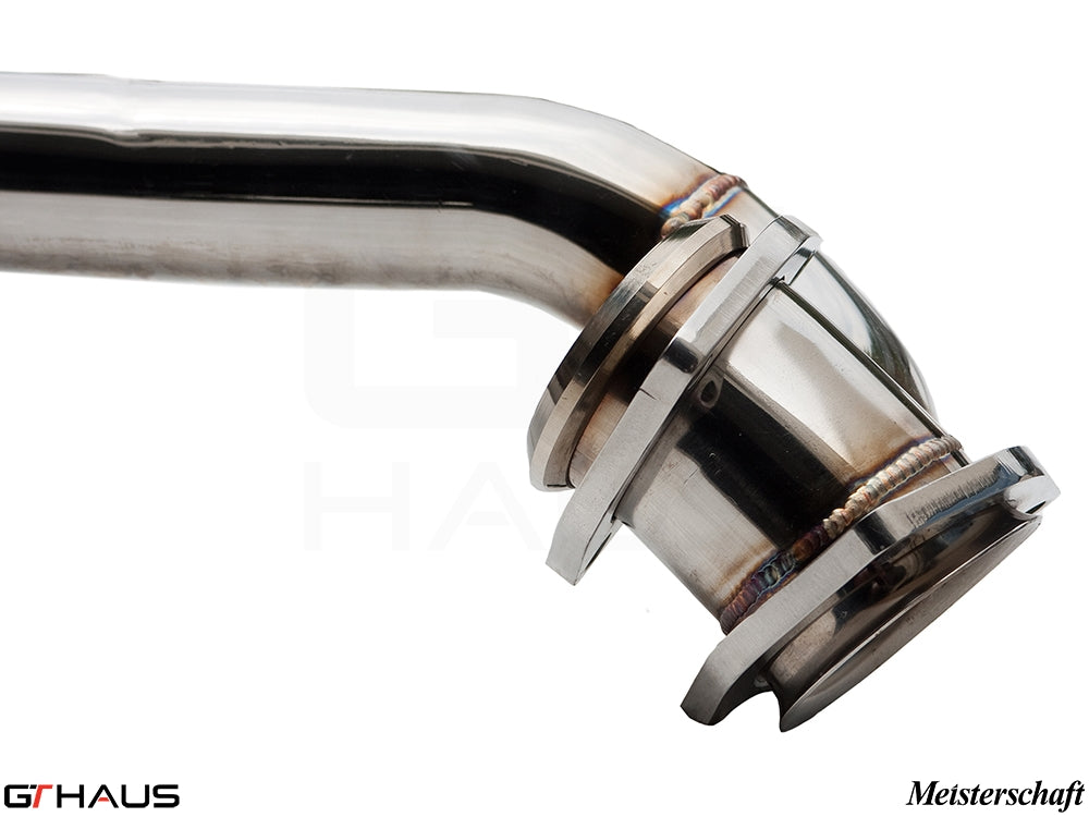 Premium stainless steel exhaust pipe for Ferrari F430 Scuderia Coupe, showcasing precision welding and design.