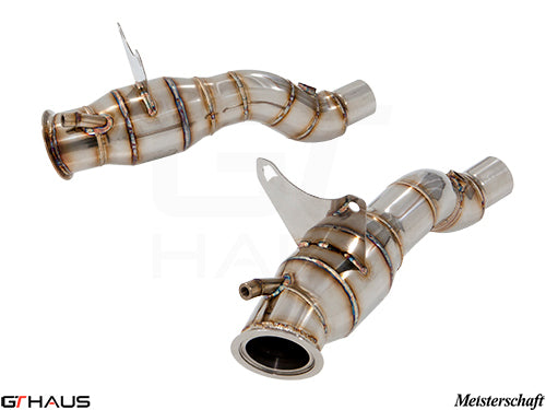 Ferrari F458 LSR pipe for 2009-2015 models, crafted from SUS stainless steel, designed to remove secondary cat-converters.