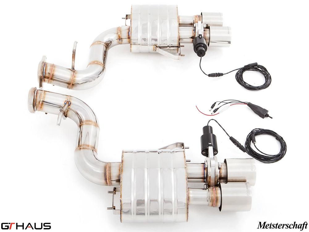 Premium exhaust system for Ferrari F599 GTB/GTO V12 Coupe, featuring stainless steel construction and electronic valve control.