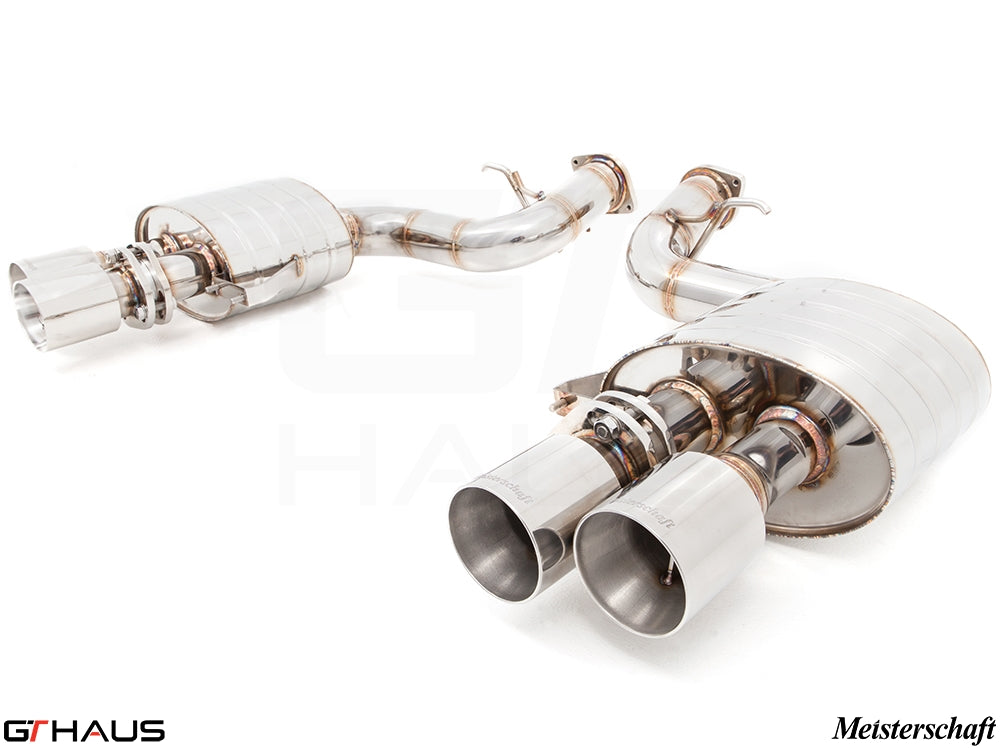 Premium exhaust system for Ferrari F599 GTB/GTO V12 Coupe, featuring stainless steel construction and dual tips.