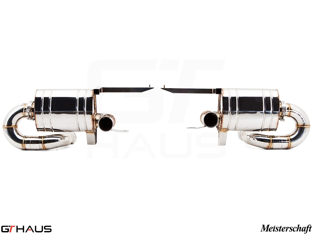 Premium exhaust system for Lamborghini Gallardo V10 Coupe and Spyder, featuring polished stainless steel construction.