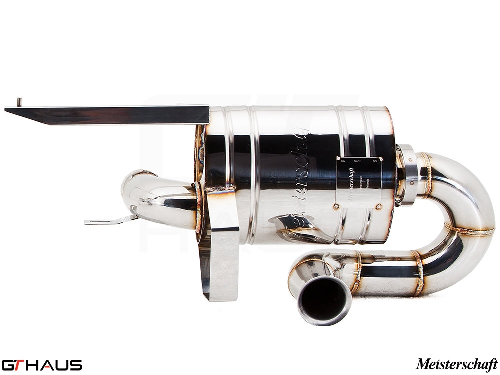 Meisterschaft exhaust system for Lamborghini Gallardo V10 Coupe, featuring polished stainless steel construction and sleek design.