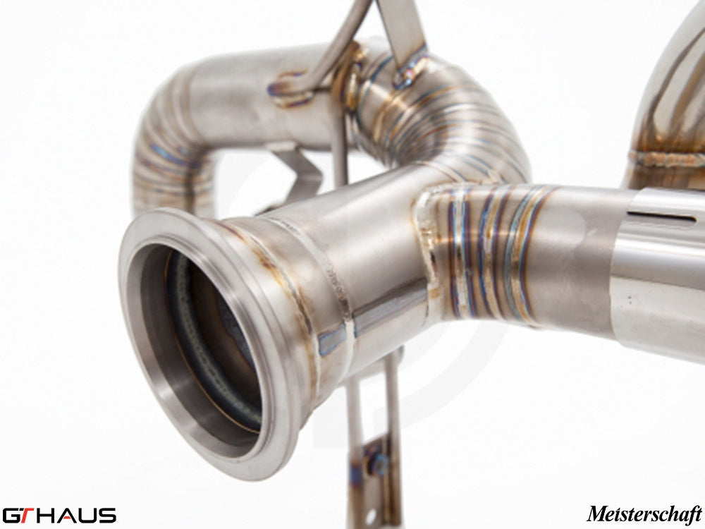 Premium exhaust system for Lamborghini Gallardo V10 LP550/560/570, showcasing high-quality stainless steel craftsmanship.